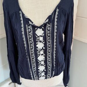 Navy Embroidered Women's Top